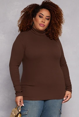 Womens Plus Ribbed Knit Long Sleeve Turtleneck Top,