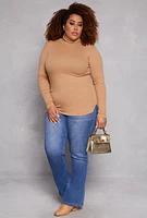 Womens Plus Ribbed Knit Long Sleeve Turtleneck Top,