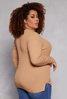 Womens Plus Ribbed Knit Long Sleeve Turtleneck Top,