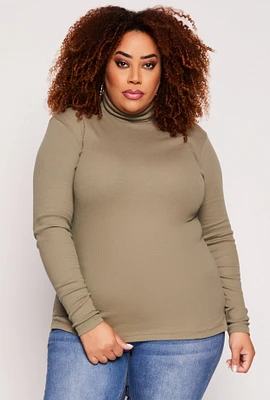 Womens Plus Ribbed Knit Long Sleeve Turtleneck Top,