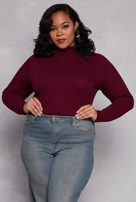 Womens Plus Ribbed Knit Long Sleeve Turtleneck Top,