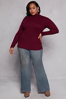 Womens Plus Ribbed Knit Long Sleeve Turtleneck Top, 1X