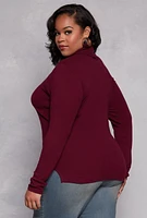 Womens Plus Ribbed Knit Long Sleeve Turtleneck Top,