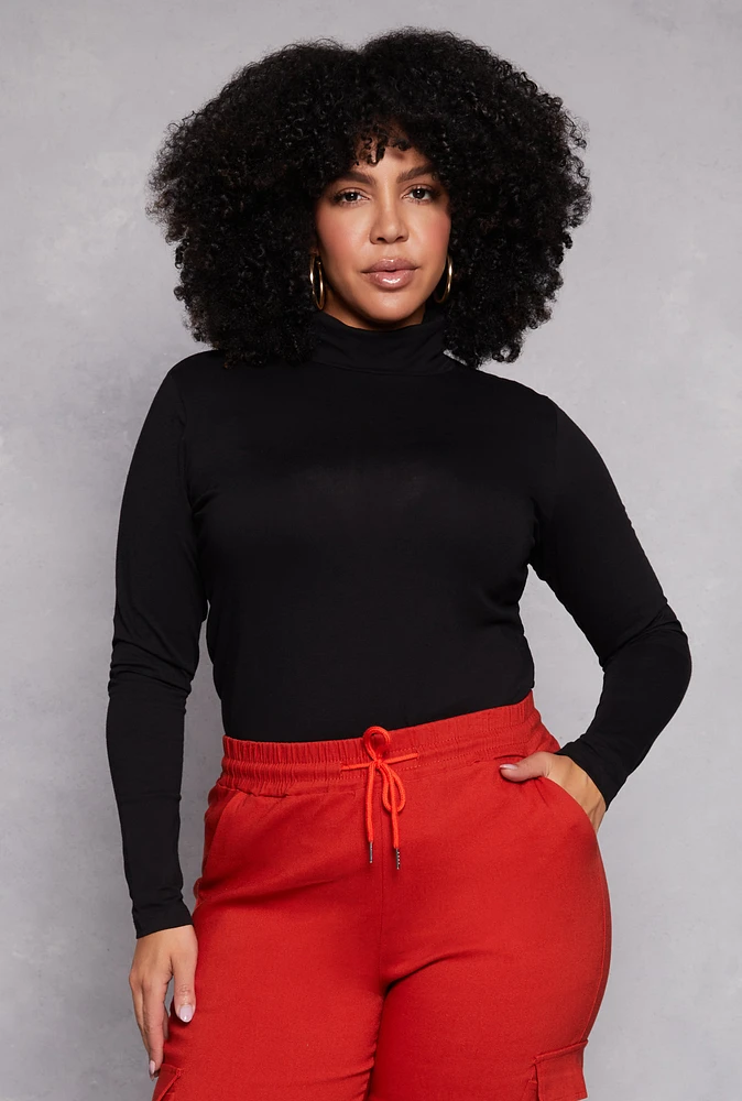 Womens Plus Ruched Mock Neck T Shirt,