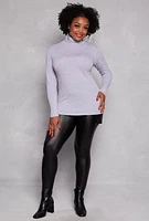 Womens Plus Ruched Mock Neck T Shirt, 2X