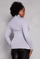 Womens Plus Ruched Mock Neck T Shirt, 2X