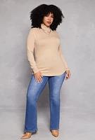 Womens Plus Ruched Mock Neck T Shirt,