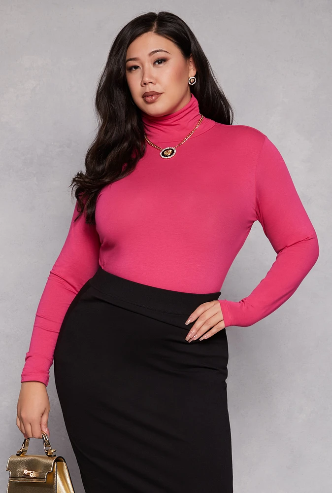 Womens Plus Size Ruched Mock Neck T Shirt, Pink, Size 3X