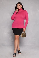 Womens Plus Size Ruched Mock Neck T Shirt, Pink, Size 3X