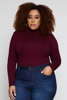 Womens Plus Ruched Mock Neck T Shirt,