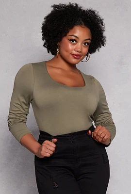 Womens Plus Size Double Layered Scoop Neck Top, Green, Size 3X