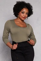 Womens Plus Size Double Layered Scoop Neck Top, Green, Size 3X