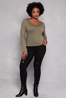 Womens Plus Size Double Layered Scoop Neck Top, Green, Size 3X