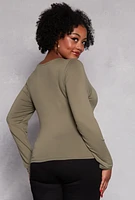 Womens Plus Size Double Layered Scoop Neck Top, Green, Size 3X