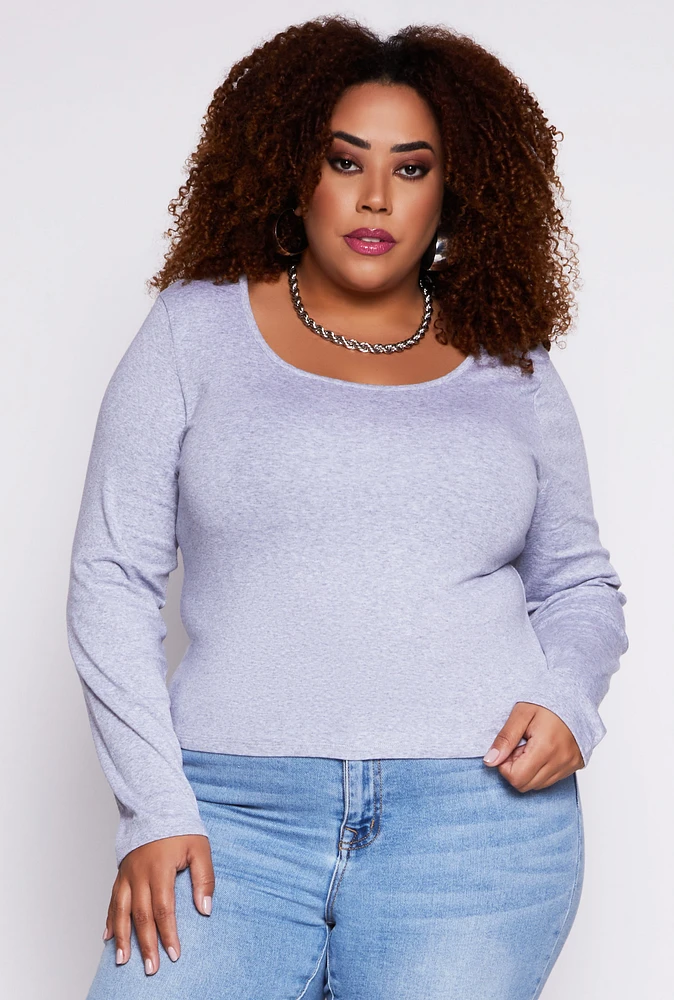 Womens Plus Size Basic Fleece Lined T Shirt, Grey, Size 1X