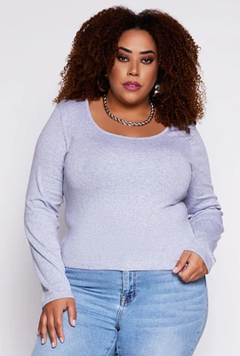 Womens Plus Size Basic Fleece Lined T Shirt, Grey, Size 1X