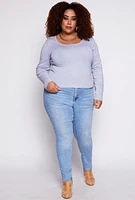 Womens Plus Size Basic Fleece Lined T Shirt, Grey, Size 1X