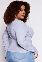 Womens Plus Size Basic Fleece Lined T Shirt, Grey, Size 1X