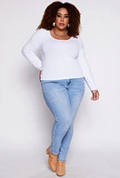 Womens Plus Size Basic Fleece Lined T Shirt, White, Size 1X