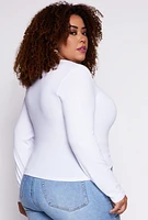 Womens Plus Size Basic Fleece Lined T Shirt, White, Size 1X