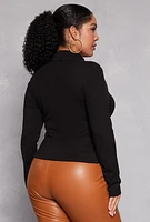 Womens Plus Size Ribbed Knit Mock Neck Top, Black, Size 3X