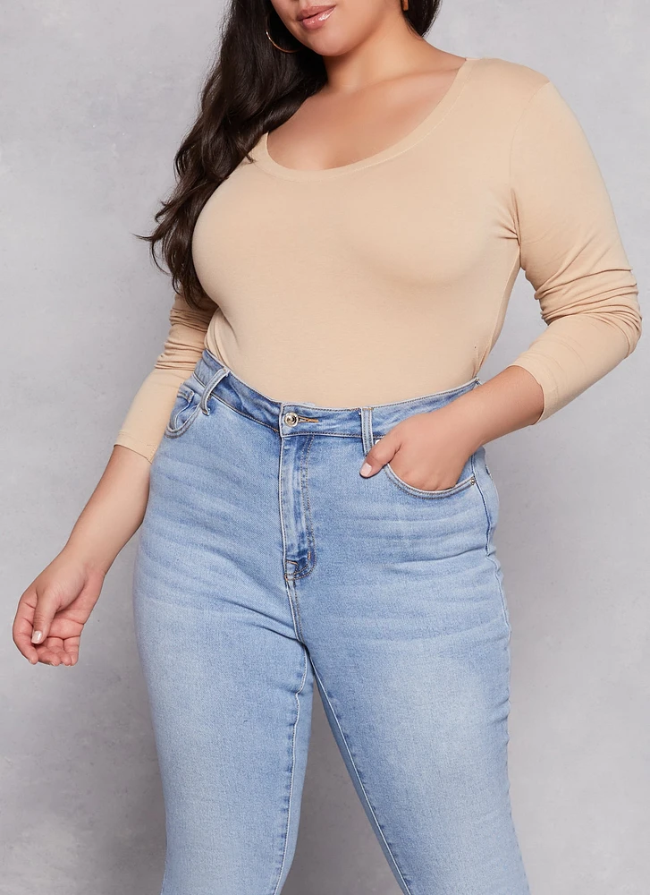 Womens Plus Basic Scoop Neck Long Sleeve T Shirt,