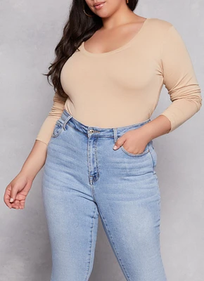 Womens Plus Basic Scoop Neck Long Sleeve T Shirt,