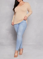 Womens Plus Basic Scoop Neck Long Sleeve T Shirt,