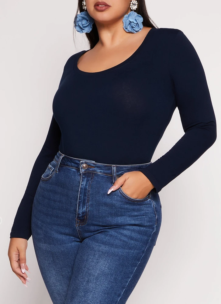 Womens Plus Basic Scoop Neck Long Sleeve T Shirt,