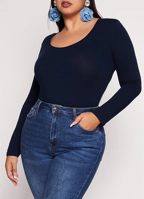 Womens Plus Basic Scoop Neck Long Sleeve T Shirt,