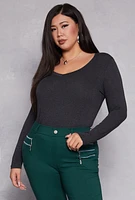 Womens Plus Basic Long Sleeve V Neck Tee, 2X