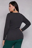 Womens Plus Basic Long Sleeve V Neck Tee, 2X
