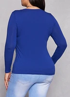 Womens Plus Basic Long Sleeve V Neck Tee,