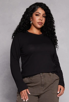 Womens Plus Long Sleeve Crew Neck Tee,