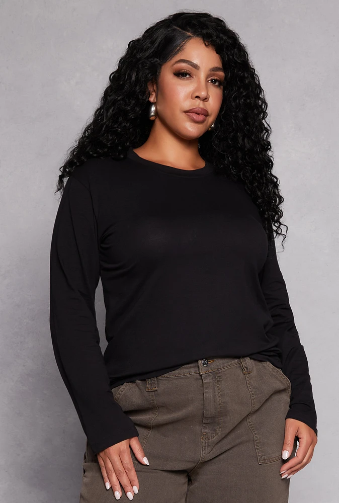 Womens Plus Long Sleeve Crew Neck Tee,