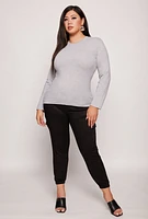 Womens Plus Size Long Sleeve Crew Neck Tee, Grey, Size 3X