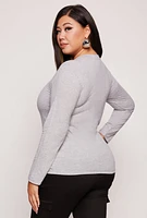 Womens Plus Size Long Sleeve Crew Neck Tee, Grey, Size 3X