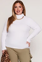 Womens Plus Size Basic Ribbed Knit Turtleneck Top, White, Size 3X