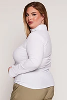 Womens Plus Size Basic Ribbed Knit Turtleneck Top, White, Size 3X