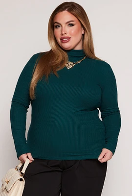 Womens Plus Basic Ribbed Knit Turtleneck Top,