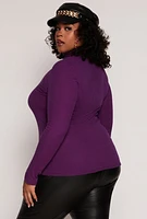 Womens Plus Size Basic Ribbed Knit Turtleneck Top, Purple, Size 1X