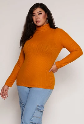 Womens Plus Basic Ribbed Knit Turtleneck Top,