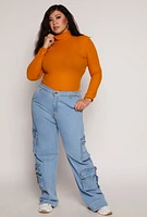 Womens Plus Size Basic Ribbed Knit Turtleneck Top, Orange, Size 2X