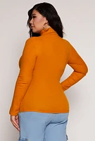 Womens Plus Size Basic Ribbed Knit Turtleneck Top, Orange, Size 2X