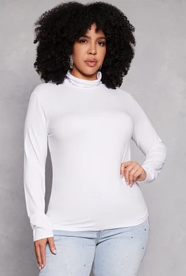 Womens Plus Size Basic Soft Knit Turtleneck Top, White, Size 3X