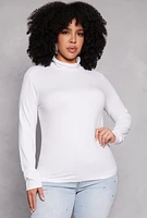 Womens Plus Size Basic Soft Knit Turtleneck Top, White, Size 3X