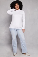 Womens Plus Basic Soft Knit Turtleneck Top, White,