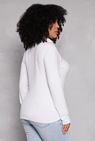 Womens Plus Size Basic Soft Knit Turtleneck Top, White, Size 3X