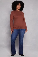 Womens Plus Size Basic Soft Knit Turtleneck Top, Brown, Size 2X