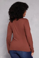 Womens Plus Size Basic Soft Knit Turtleneck Top, Brown, Size 2X
